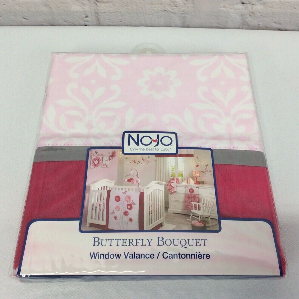 NoJo Window Valance “ Butterfly Bouquet” Tab Top Pale Pink Floral Cottage Girl